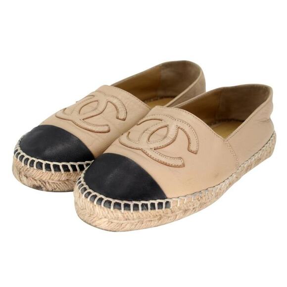 Chanel Cap Toe Large 38 Monogram Leather CC Espadrille Flats CC-0921N-0005 - Picture 4 of 11